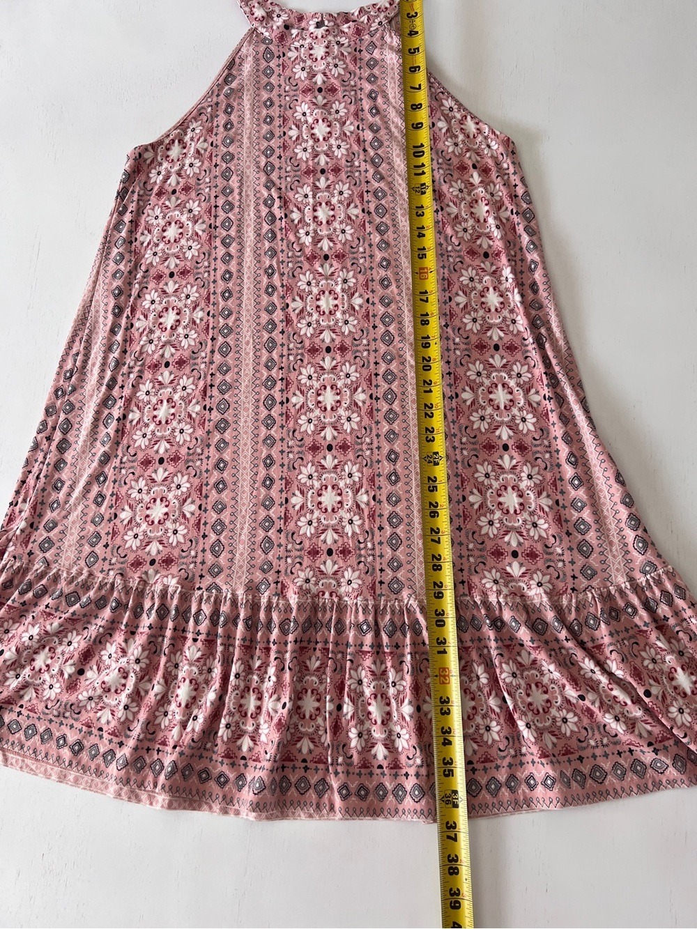Ann Taylor LOFT Pink Geometric Floral Halter Maxi Dress - Size Large - Picture 9 of 12